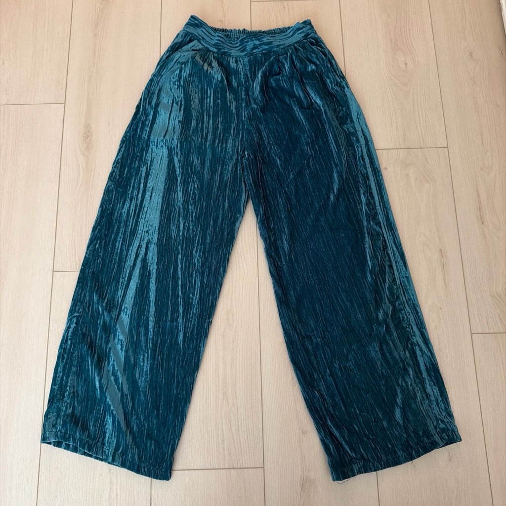 Teal Crushed Velvet Wide Leg Pants